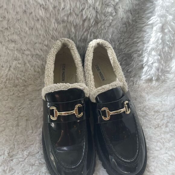 Steve Madden synthetic black Patent Chunky lug loafers bit buckle accent SZ11M - Picture 4 of 10